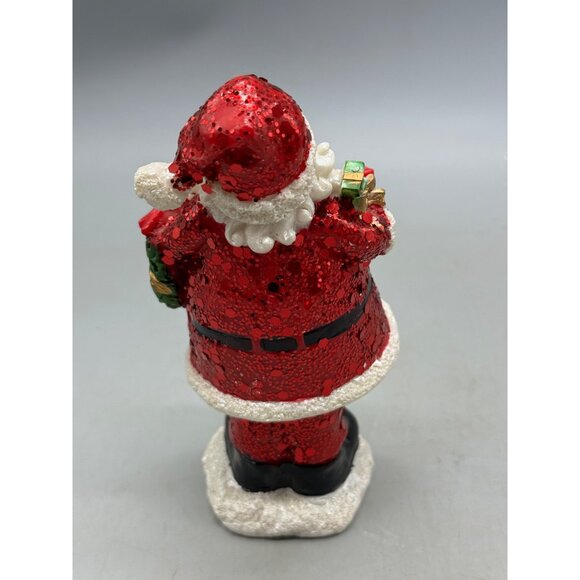 Santa Claus Bobble head Figurine Glittered Holding Gifts Wreath Decoration READ - Picture 4 of 8